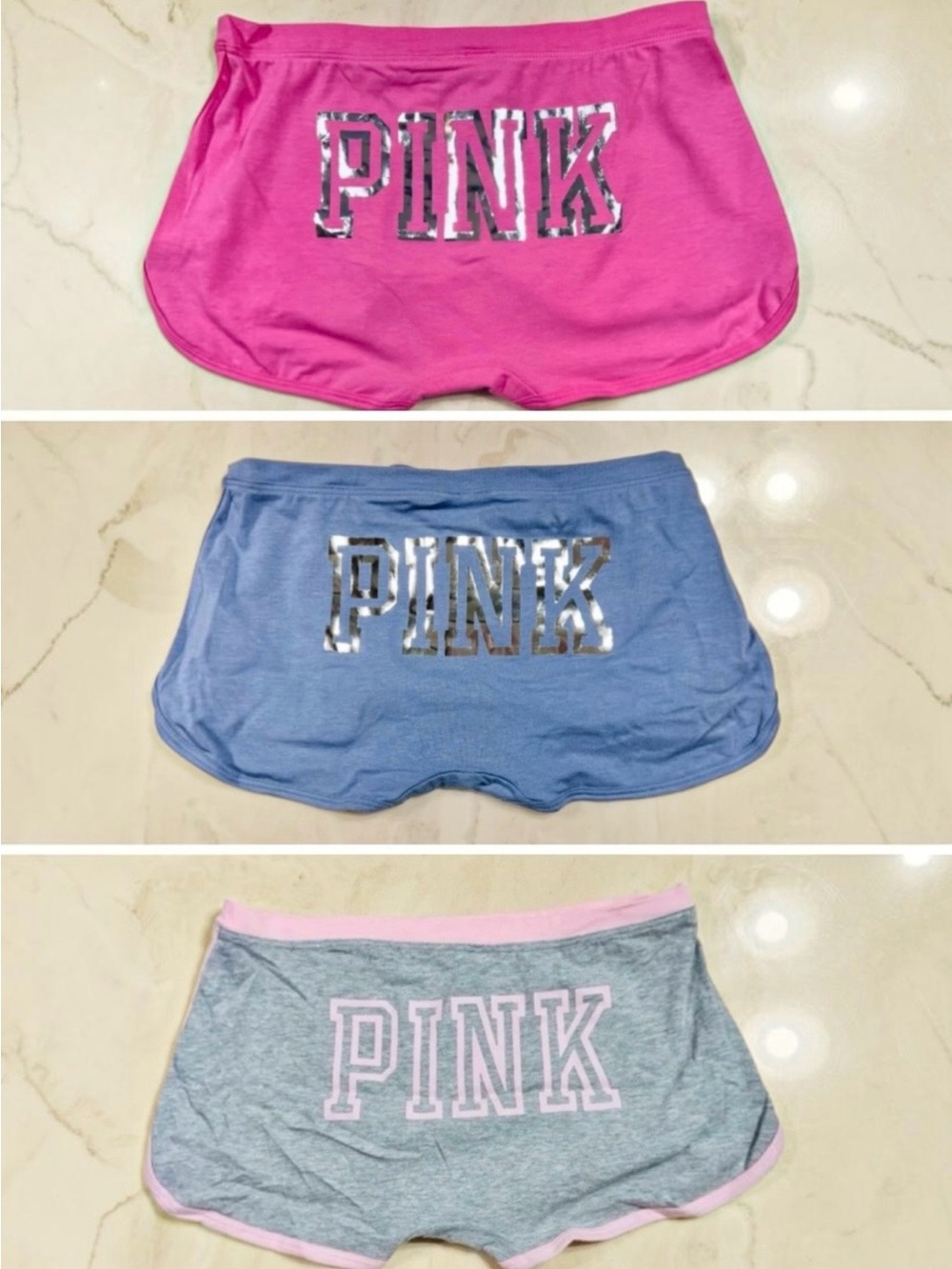PINK VICTORIA’S SECRET Cotton Dorm Boyshort Bundle of 3 Iris Pink Grey Small